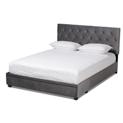 Baxton Studio Caronia Modern and Contemporary Grey Velvet Fabric Upholstered 2-Drawer Queen Size Platform Storage Bed